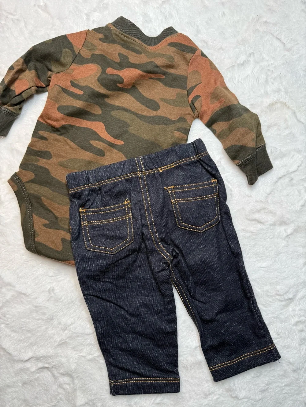 Carter's Camouflage Top with Navy Denim-Style Jeans